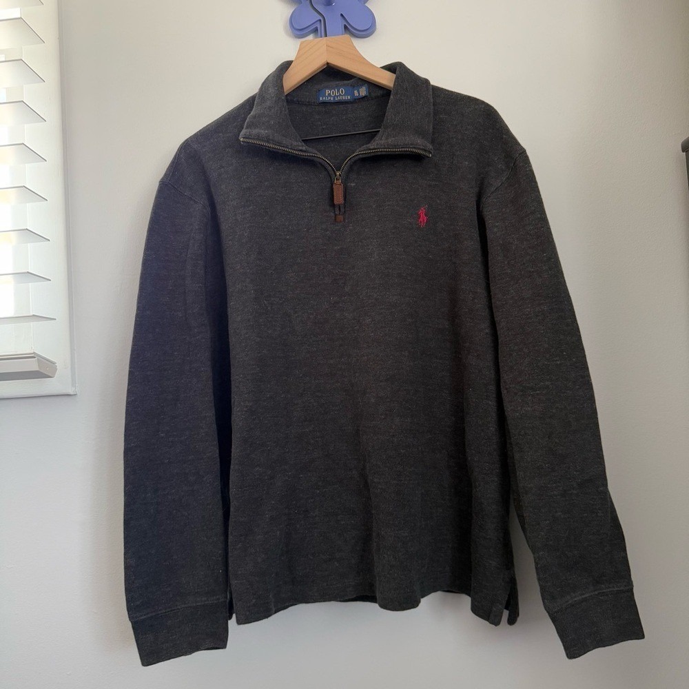 Polo Ralph Lauren XL 1/4 Quarter Zip Pullover Sweater Charcoal Grey Minimal